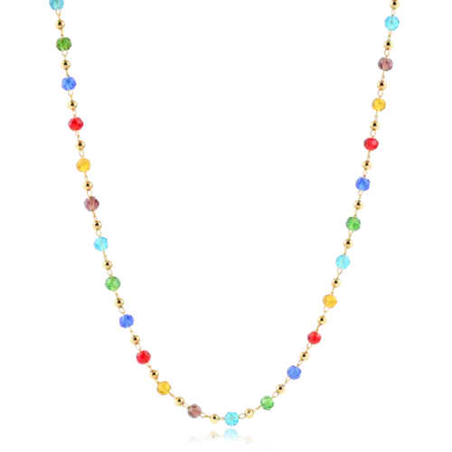 Gargantilha Cristais Coloridos Folheada a Ouro 18k