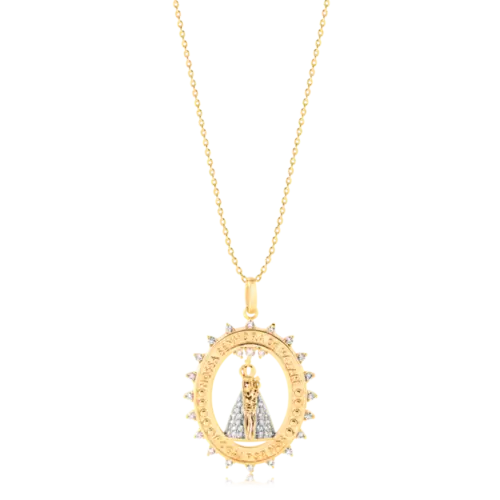 Pingente Nossa Senhora de Nazaré Com Zircônia Folheado a Ouro 18K