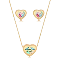 Conjunto Coração Com Pedras Folheado a Ouro 18k