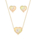 Conjunto Coração Com Pedras Folheado a Ouro 18k