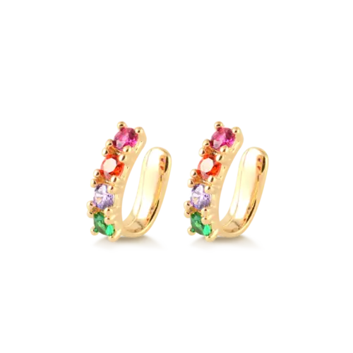 Brinco Piercing Zircônia Colorida Folheado a Ouro 18k