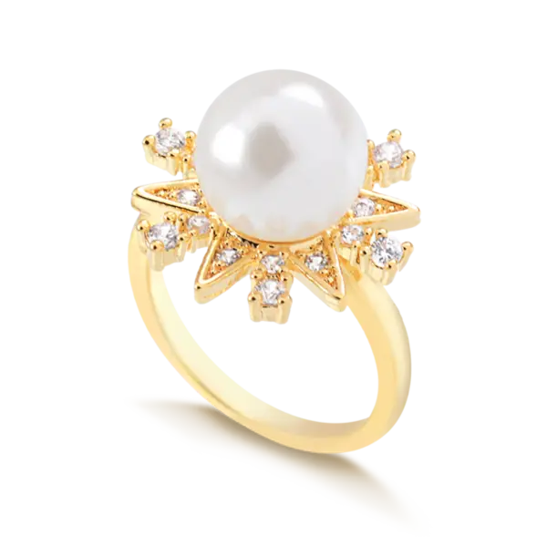 Anel Estrela Cravejada com Pérola Folheado a Ouro 18k