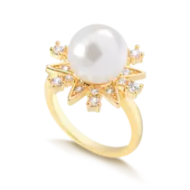 Anel Estrela Cravejada com Pérola Folheado a Ouro 18k