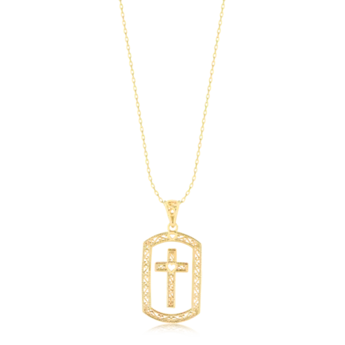 Pingente Placa Vazada com Cruz Folheado a Ouro 18k