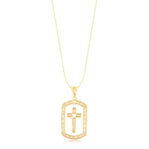 Pingente Placa Vazada com Cruz Folheado a Ouro 18k