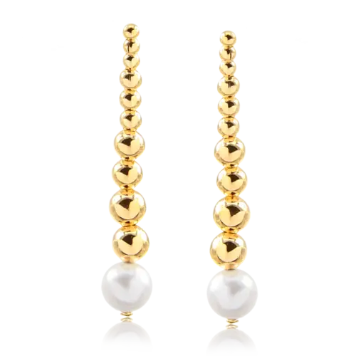 Brinco Bolinhas com Pérola Folheado a Ouro 18K