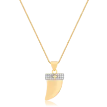 Pingente Dente de Sabre Cravejado e Cruz Folheado a Ouro 18k
