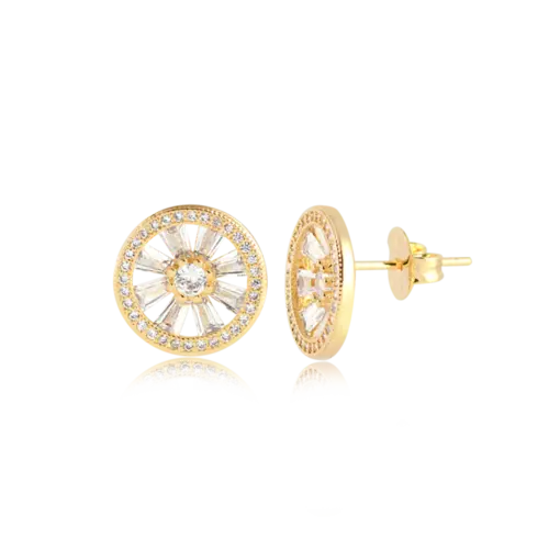Brinco Cristal Redondo 13mm Com Zircônias Folheado a Ouro 18k