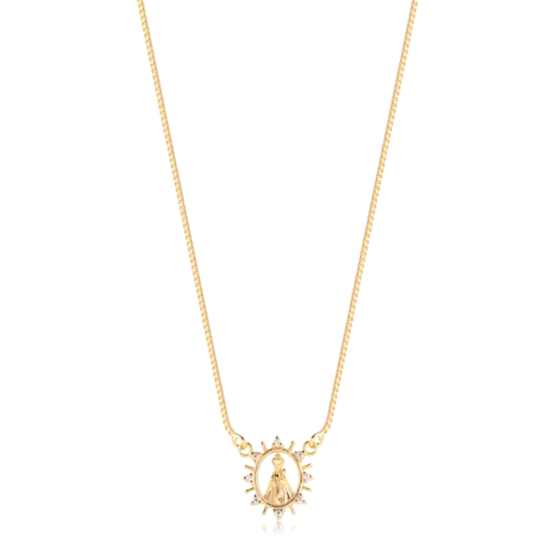 Gargantilha Nossa Senhora de Nazaré Com Zircônia Folheada a Ouro 18k
