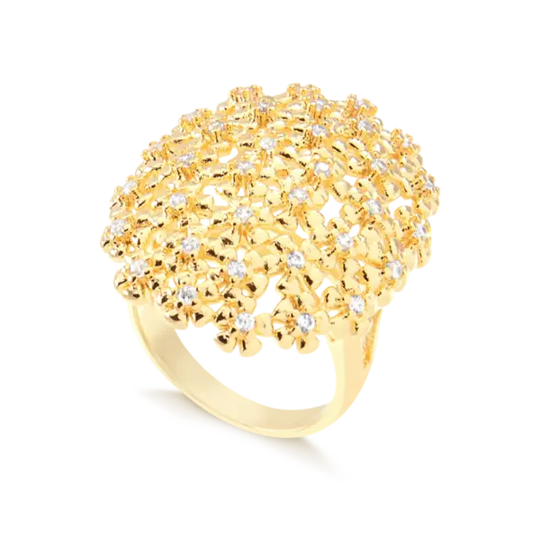 Anel Flores com Pedras de Zircônia Folheado a Ouro 18K