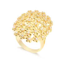 Anel Flores com Pedras de Zircônia Folheado a Ouro 18K