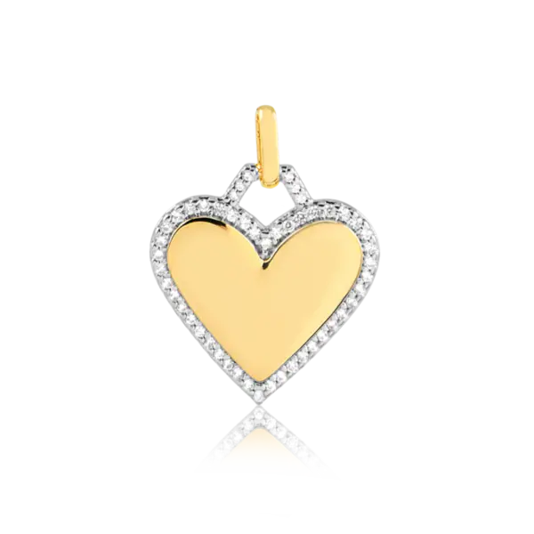 Pingente Coração Liso com Borda Cravejada de Zircônia Folheado a Ouro 18K