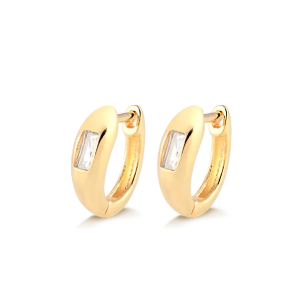 Argola Zircônia Retangular 14mm Folheada a Ouro 18k
