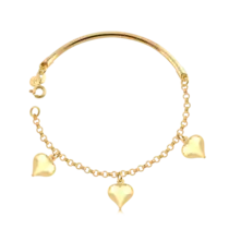 Pulseira Meio Aro Elo Português Corações Folheado a Ouro 18k