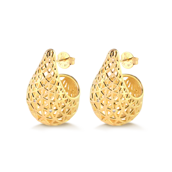 Brinco Gota Grande Vazada Folheado a Ouro 18k