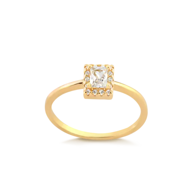 Anel Retangular Cristal Com Pedras de Zircônia Folheado a Ouro 18k