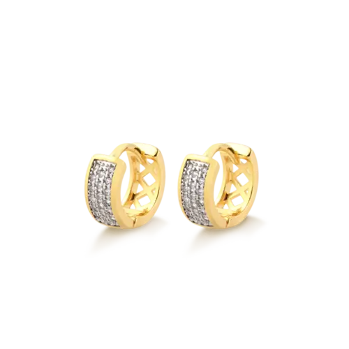 Argola Click Cravejada Com Zircônia Folheada a Ouro 18k