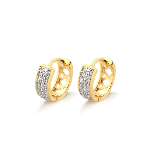 Argola Click Cravejada Com Zircônia Folheada a Ouro 18k