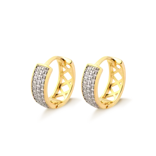 Argola Click Cravejada Com Zircônia Folheada a Ouro 18k