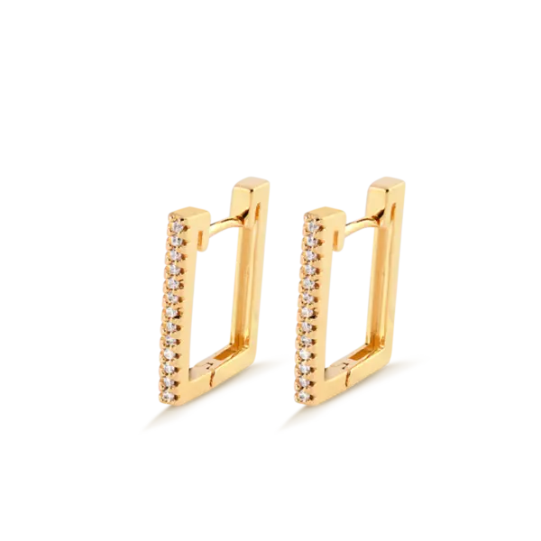 Argola Click 16mm Retangular Cravejada Com Zircônia Folheada a Ouro 18k