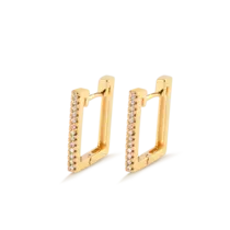 Argola Click 16mm Retangular Cravejada Com Zircônia Folheada a Ouro 18k