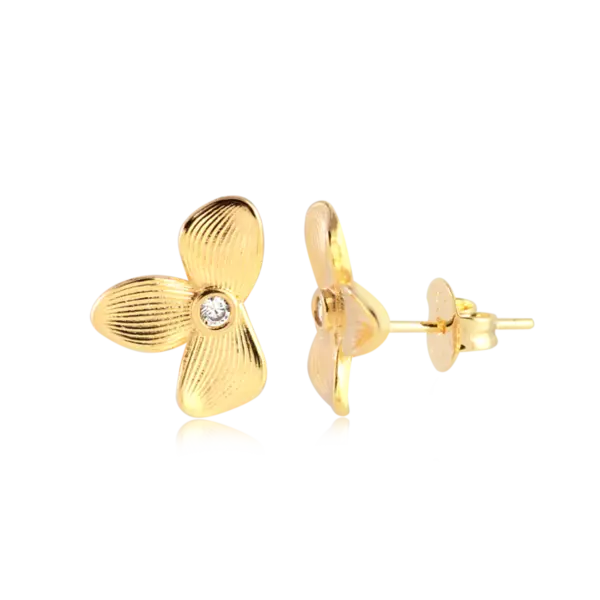 Brinco Flor Textura Com Zircônia Folheado a Ouro 18k