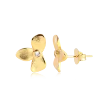 Brinco Flor Textura Com Zircônia Folheado a Ouro 18k