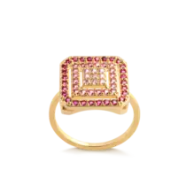 Anel Quadrado Cravejado Com Zircônias Folheado a Ouro 18k