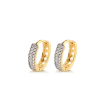 Argola Click 13mm Cravejada Com Zircônia e Coração Vazado Folheada a Ouro 18k