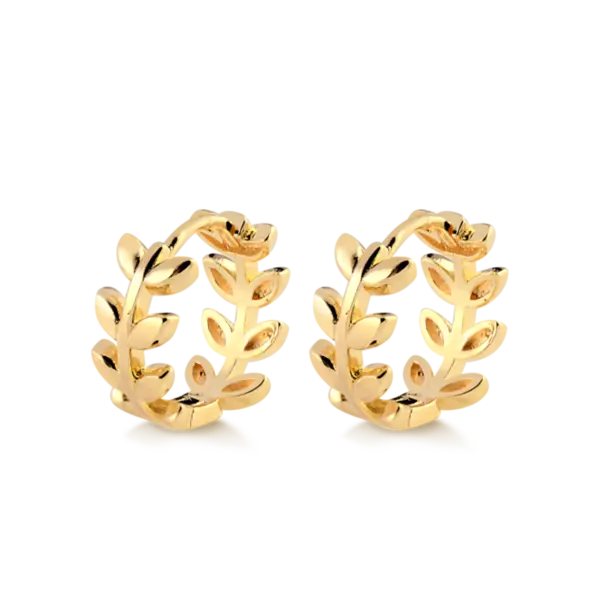 Argola Click 15mm Lisa Com Folhas Folheada a Ouro 18k