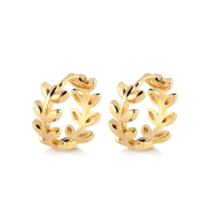 Argola Click 15mm Lisa Com Folhas Folheada a Ouro 18k