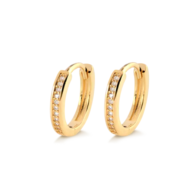 Argola Click 14mm Cravejada Com Zircônia Folheada a Ouro 18k