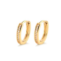 Argola Click 14mm Cravejada Com Zircônia Folheada a Ouro 18k