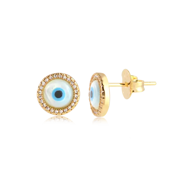 Brinco Olho Grego Com Zircônia Folheado a Ouro 18k