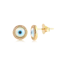 Brinco Olho Grego Com Zircônia Folheado a Ouro 18k
