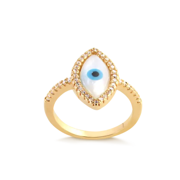 Anel Marquise Olho Grego Cravejado Zircônia Folheado a Ouro 18k