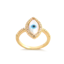 Anel Marquise Olho Grego Cravejado Zircônia Folheado a Ouro 18k
