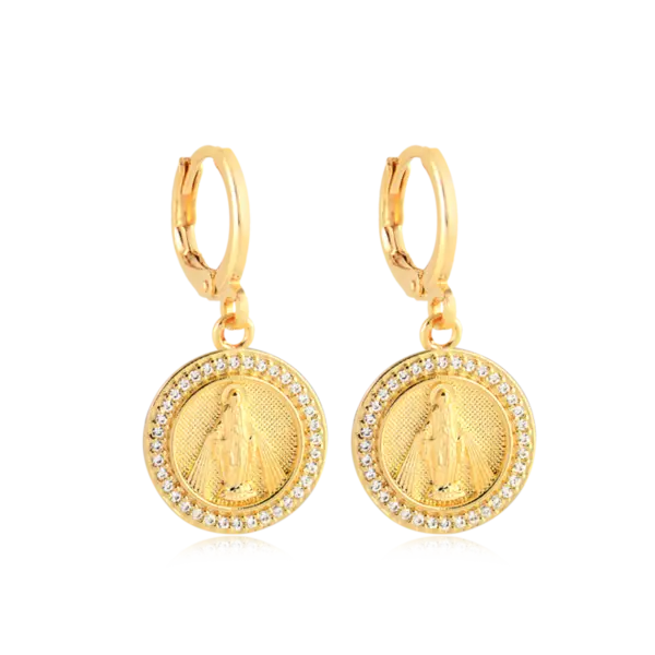Brinco Nossa Senhora das Graças Cravejado de Zircônia Folheado a Ouro 18K
