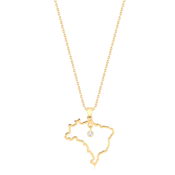 Gargantilha Mapa do Brasil Folheado a Ouro 18k