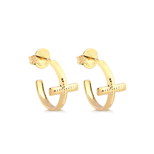 Argola Cruz Lisa Folheada a Ouro 18k