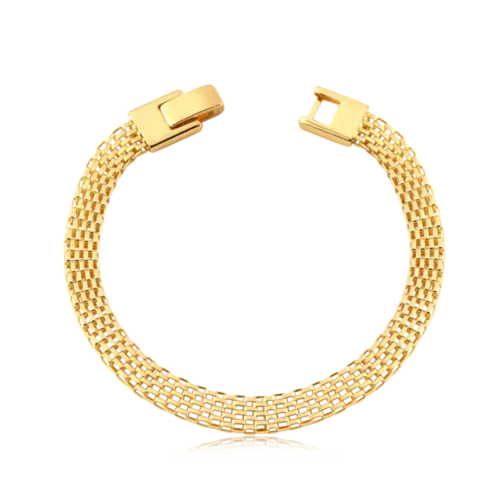 Pulseira Malha Articulada Fecho Relógio Folheada a Ouro 18k