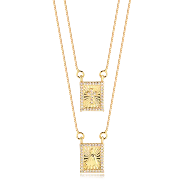 Escapulário Cruz N. Sra. Aparecida Com Zircônia Folheado a Ouro 18k