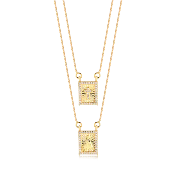 Escapulário Cruz N. Sra. Carmo Com Zircônia Folheado a Ouro 18k