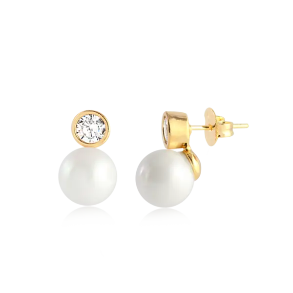 Brinco Pérola Com Ponto de Luz Folheado a Ouro 18k