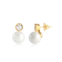Brinco Pérola Com Ponto de Luz Folheado a Ouro 18k