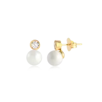 Brinco Pérola e Ponto de Luz Folheado a Ouro 18k