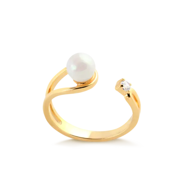 Anel Regulável  Pérola e Zircônia Folheado a Ouro 18k