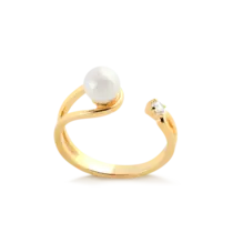 Anel Regulável  Pérola e Zircônia Folheado a Ouro 18k