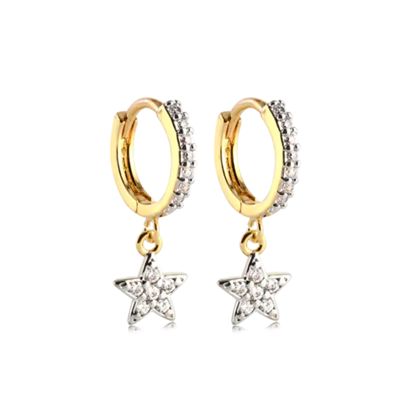 Argola Estrela Cravejada Folheada a Ouro 18k