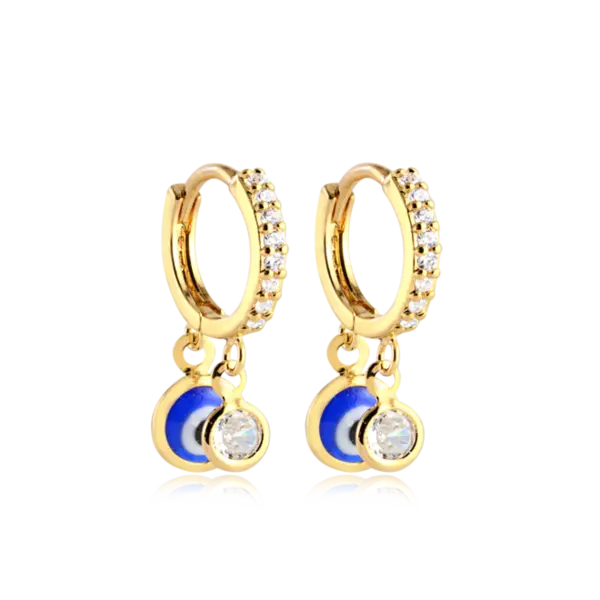 Argola Cravejada Olho Grego Ponto de Luz Folheada a Ouro 18k